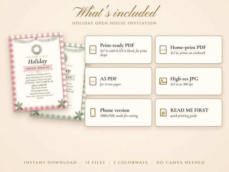 Holiday Open House Invitation Printable, Cozy Plaid Cottage, Christmas Open House Invite 5x7, Drop In Party image 3