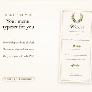 Modelo de cardápio de casamento, cartão de menu para jantar Old Money Ivory 4x9, seu cardápio diagramado para você, cardápio de recepção elegante imagem 7