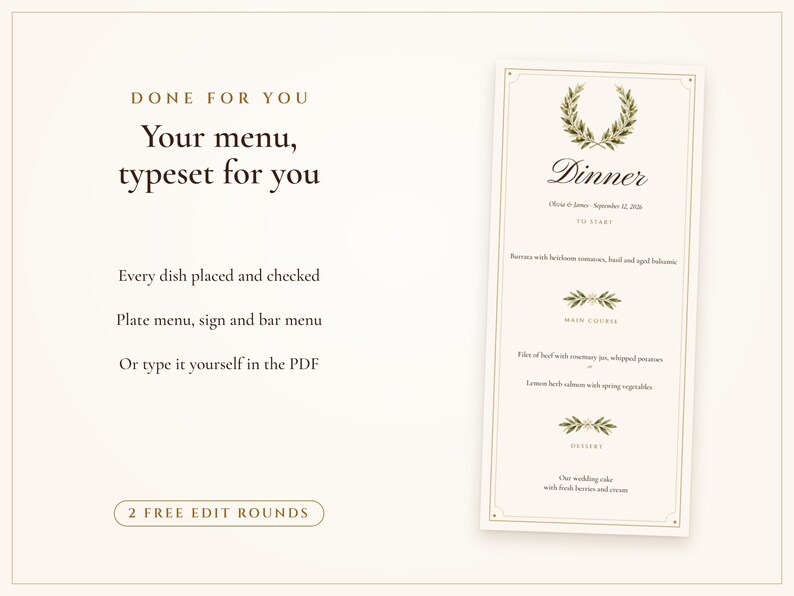 Modelo de cardápio de casamento, cartão de menu para jantar Old Money Ivory 4x9, seu cardápio diagramado para você, cardápio de recepção elegante imagem 7
