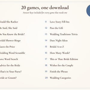 Bridal Shower Games Bundle, 20 Printable Games, Something Blue Toile, Bride's Name Added for You, Would She Rather and Bingo image 3