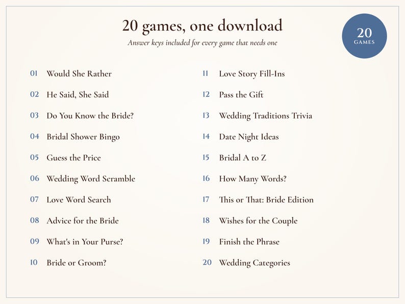 Bridal Shower Games Bundle, 20 Printable Games, Something Blue Toile, Bride's Name Added for You, Would She Rather and Bingo image 3