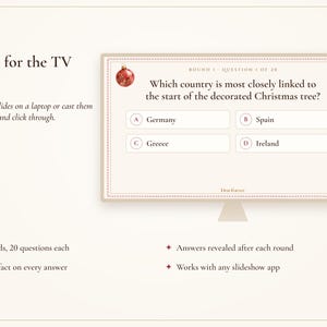 Gioco a quiz di Natale, versione stampabile e per la TV, 60 domande con risposte, gioco per feste natalizie per ufficio, famiglia e adulti. immagine 5