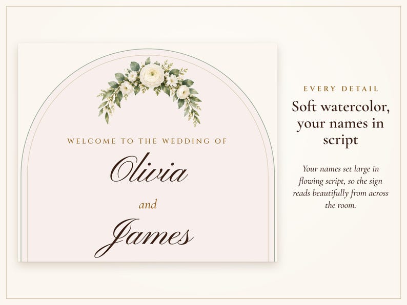 Wedding Welcome Sign Template, Sage Garden Watercolor Welcome to Our Wedding Sign, 18x24 24x36, Names Added for You image 2