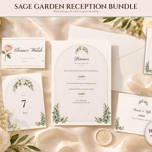 Wedding Sign Bundle, Sage Garden Watercolor Reception Suite with Seating Chart, Place Cards, Welcome Sign and 30 Signs, Names Typeset image 1
