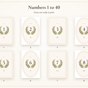 Numéros de table imprimables pour mariage, cartes de table ovales ivoire style « vieille fortune » de 1 à 40, formats 10 x 15 cm et 13 x 18 cm, décoration élégante pour la réception image 5