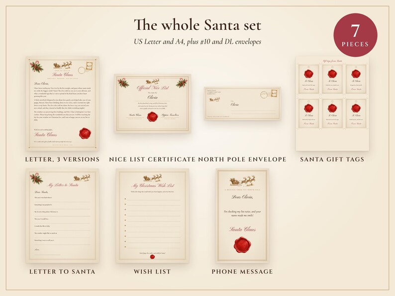 Personalized Letter from Santa, Nice List Certificate and North Pole Envelope, Santa Letter Set Printed with Your Child's Name image 3