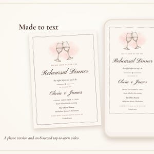 Rehearsal Dinner Invite, Ink Line Wine Glass Night Before Wedding Invitation, Phone and 5x7 Printable, Done for You image 5