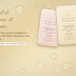New Year's Eve Party Invitation Printable, Champagne Sparkle NYE Countdown Party Invite 5x7, Instant Download PDF and Phone Text Invite image 5