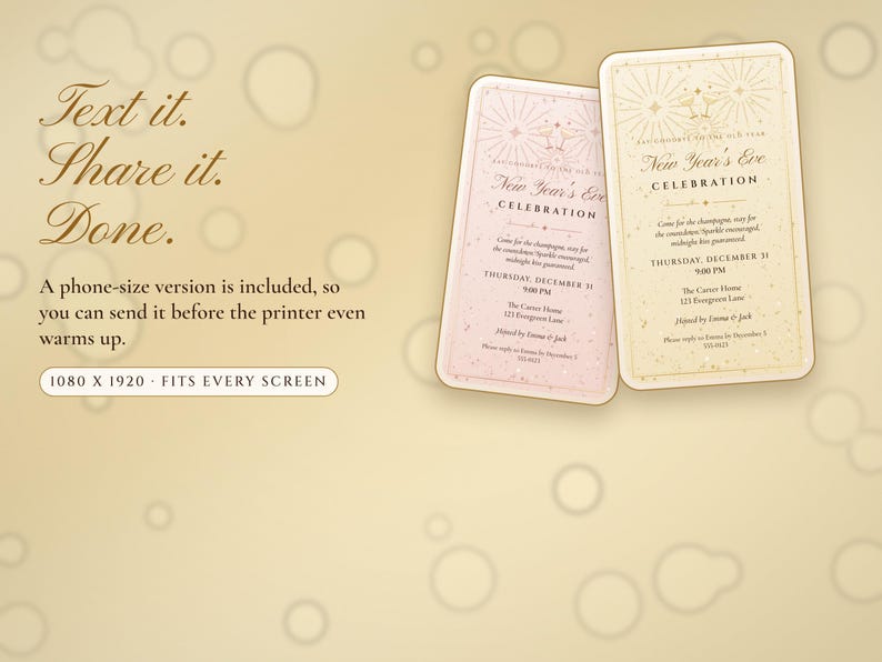New Year's Eve Party Invitation Printable, Champagne Sparkle NYE Countdown Party Invite 5x7, Instant Download PDF and Phone Text Invite image 5
