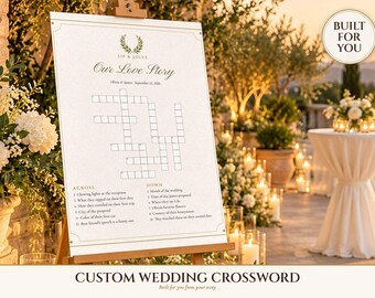 Custom Wedding Crossword Puzzle Built for You, Couple Crossword Sign and 5x7 Guest Cards, Sip and Solve Wedding Game