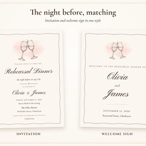 Rehearsal Dinner Invite, Ink Line Wine Glass Night Before Wedding Invitation, Phone and 5x7 Printable, Done for You image 8