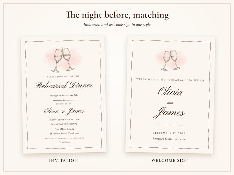 Rehearsal Dinner Invite, Ink Line Wine Glass Night Before Wedding Invitation, Phone and 5x7 Printable, Done for You image 8