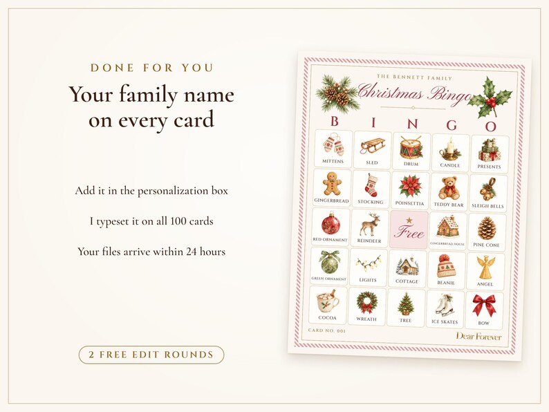 Christmas Bingo Printable, 100 Bingo Cards with Calling Cards, Family and Kids Christmas Party Game, Classroom Holiday Activity image 7