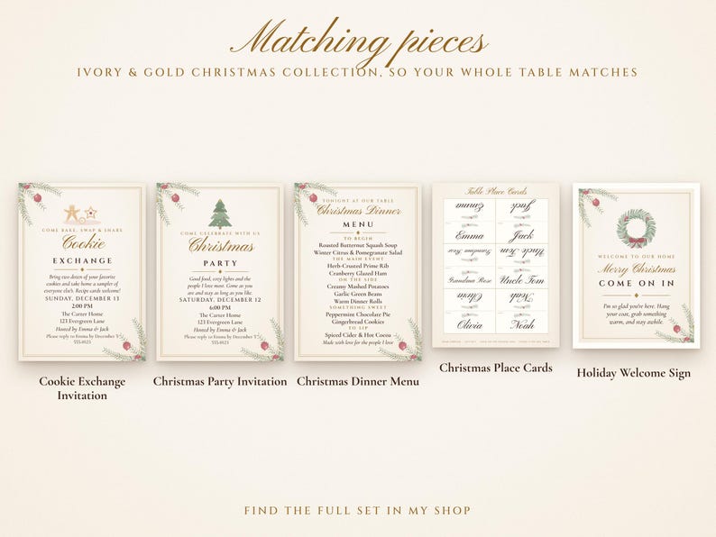 Christmas Cookie Exchange Invitation Printable, Elegant Ivory & Gold, Holiday Cookie Swap Party Invite 5x7 image 8