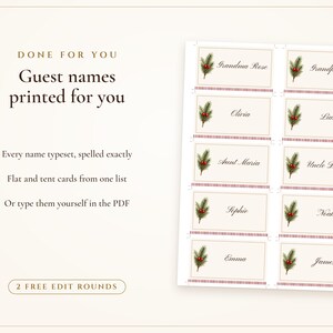 Christmas Dinner Menu and Place Cards Set, Guest Names Printed for You, Holiday Table Menu 4x9, Editable PDF Printable image 7