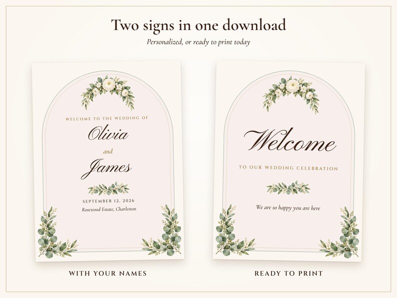 Wedding Welcome Sign Template, Sage Garden Watercolor Welcome to Our Wedding Sign, 18x24 24x36, Names Added for You image 4