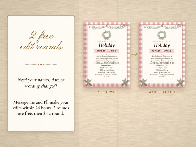Holiday Open House Invitation Printable, Cozy Plaid Cottage, Christmas Open House Invite 5x7, Drop In Party image 7