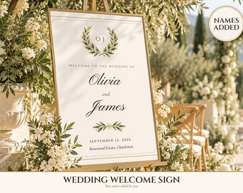 Wedding Welcome Sign Template, Old Money Ivory Welcome to Our Wedding Sign, 18x24 24x36, Names Added for You