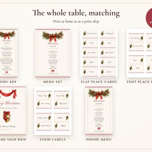 Christmas Dinner Menu and Place Cards Set, Guest Names Printed for You, Holiday Table Menu 4x9, Editable PDF Printable image 3