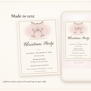 Christmas Cocktail Party Invitation, Blush and Gold Holiday Party Invite, Ink Line Coupe, Printable and Phone Invite 5x7 image 5