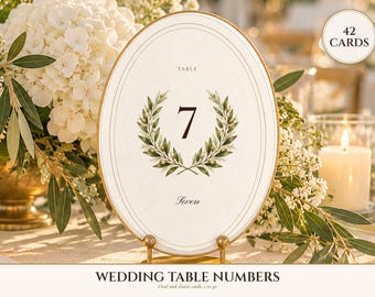 Wedding Table Numbers Printable, Old Money Ivory Oval Table Number Cards 1 to 40, 4x6 and 5x7, Elegant Reception Decor