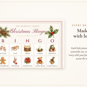 Christmas Bingo Printable, 100 Bingo Cards with Calling Cards, Family and Kids Christmas Party Game, Classroom Holiday Activity image 2