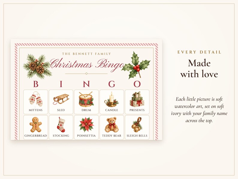 Christmas Bingo Printable, 100 Bingo Cards with Calling Cards, Family and Kids Christmas Party Game, Classroom Holiday Activity image 2