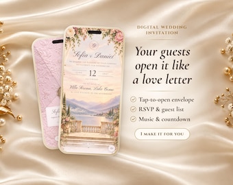 Digital Wedding Invitation with RSVP, Interactive Envelope Website, Lake Como Evite, Done For You