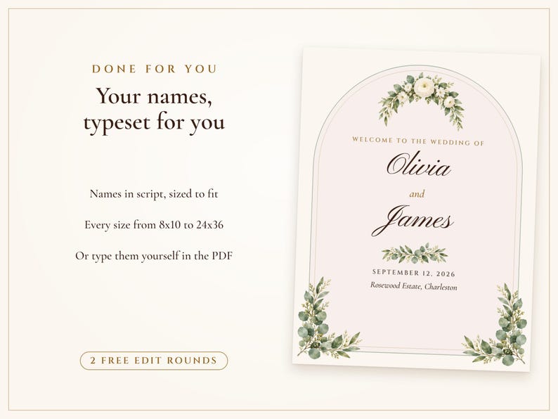 Wedding Welcome Sign Template, Sage Garden Watercolor Welcome to Our Wedding Sign, 18x24 24x36, Names Added for You image 7