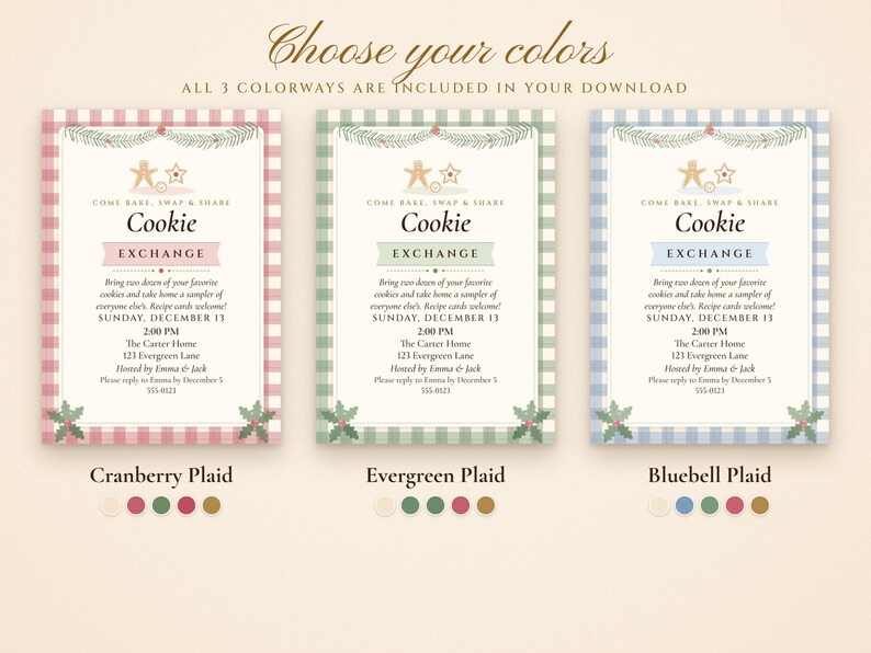 Christmas Cookie Exchange Invitation Printable, Cozy Plaid Cottage, Holiday Cookie Swap Party Invite 5x7 image 4