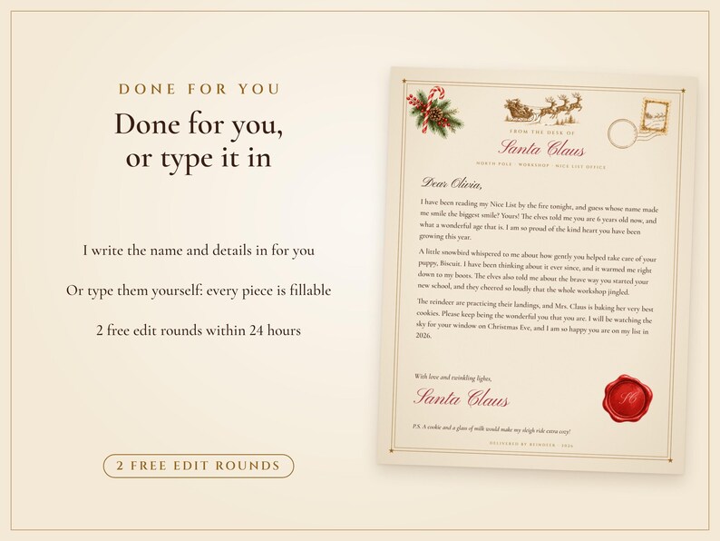 Personalized Letter from Santa, Nice List Certificate and North Pole Envelope, Santa Letter Set Printed with Your Child's Name image 7
