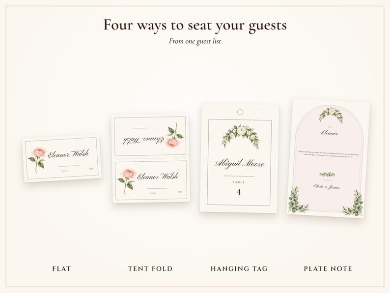 Tarjetas de mesa para bodas, nombres de invitados impresos para ti, tarjetas de nombre plegables planas y plegables con acuarela de Sage Garden, etiquetas colgantes para invitados. imagen 4