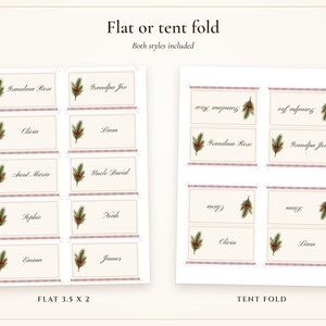 Marque-places de Noël avec noms imprimés, marque-places pour les fêtes, pliables en deux versions (à plat et en forme de tente), étiquettes alimentaires, décorations de table à imprimer image 4