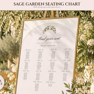 Wedding Seating Chart Template, Guest Names Typeset for You, Sage Garden Watercolor Find Your Seat Cards and Sign, 18x24 24x36 image 1
