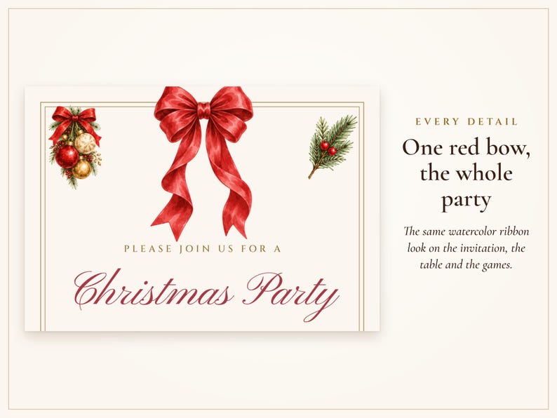 Christmas Party Bundle, Invitation, Dinner Menu, Place Cards and 20 Games, Matching Holiday Party Printables, Done for You image 2