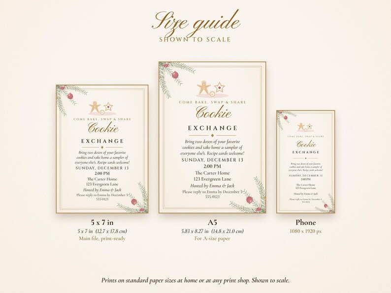 Christmas Cookie Exchange Invitation Printable, Elegant Ivory & Gold, Holiday Cookie Swap Party Invite 5x7 image 9