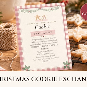 Christmas Cookie Exchange Invitation Printable, Cozy Plaid Cottage, Holiday Cookie Swap Party Invite 5x7 image 1