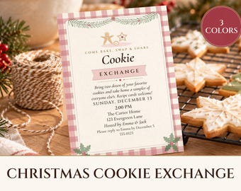 Christmas Cookie Exchange Invitation Printable, Cozy Plaid Cottage, Holiday Cookie Swap Party Invite 5x7
