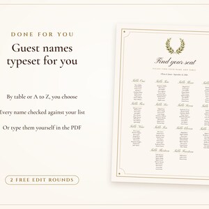 Wedding Seating Chart Template, Guest Names Typeset for You, Old Money Ivory Find Your Seat Cards and Sign, 18x24 24x36 image 7