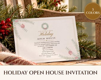 Holiday Open House Invitation Printable, Elegant Ivory & Gold, Christmas Open House Invite 5x7, Drop In Party