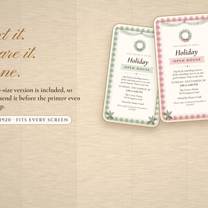 Holiday Open House Invitation Printable, Cozy Plaid Cottage, Christmas Open House Invite 5x7, Drop In Party image 5