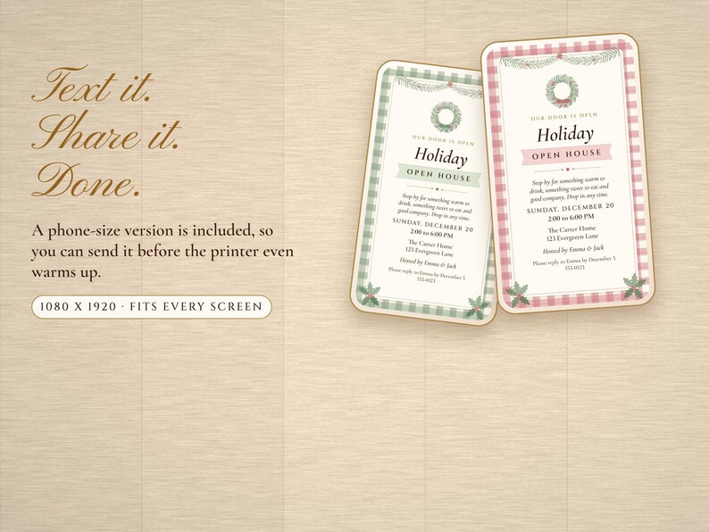 Holiday Open House Invitation Printable, Cozy Plaid Cottage, Christmas Open House Invite 5x7, Drop In Party image 5