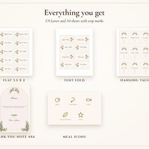 Tarjetas de mesa para bodas, nombres de invitados impresos para ti, tarjetas de nombre plegables planas y plegables con acuarela de Sage Garden, etiquetas colgantes para invitados. imagen 3