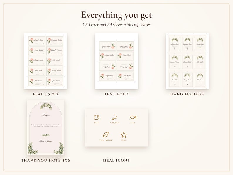 Tarjetas de mesa para bodas, nombres de invitados impresos para ti, tarjetas de nombre plegables planas y plegables con acuarela de Sage Garden, etiquetas colgantes para invitados. imagen 3