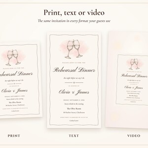 Rehearsal Dinner Invite, Ink Line Wine Glass Night Before Wedding Invitation, Phone and 5x7 Printable, Done for You image 4