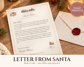 Letter from Santa Personalized, Blush and Gold Santa Letter Set, Nice List Certificate, North Pole Envelope, Editable PDF