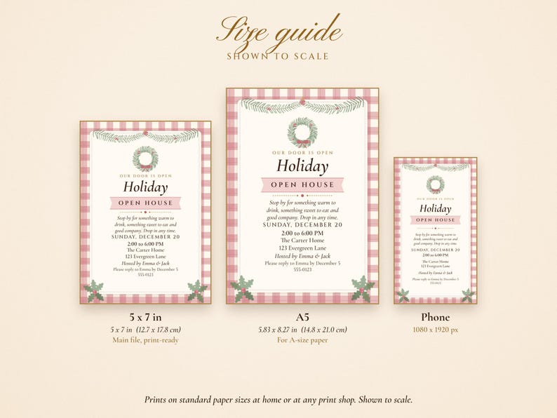 Holiday Open House Invitation Printable, Cozy Plaid Cottage, Christmas Open House Invite 5x7, Drop In Party image 9