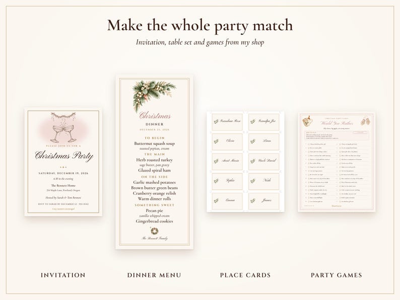 Christmas Cocktail Party Invitation, Blush and Gold Holiday Party Invite, Ink Line Coupe, Printable and Phone Invite 5x7 image 8