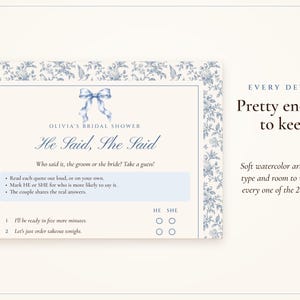 Bridal Shower Games Bundle, 20 Printable Games, Something Blue Toile, Bride's Name Added for You, Would She Rather and Bingo image 2