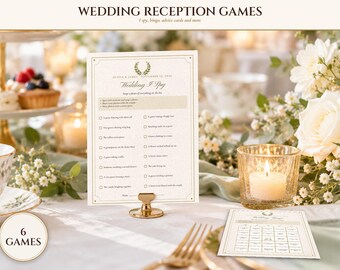 Wedding Reception Games Bundle, Printable Table Games with I Spy, Bingo and Advice Cards, Wedding Guest Activities, Names Added